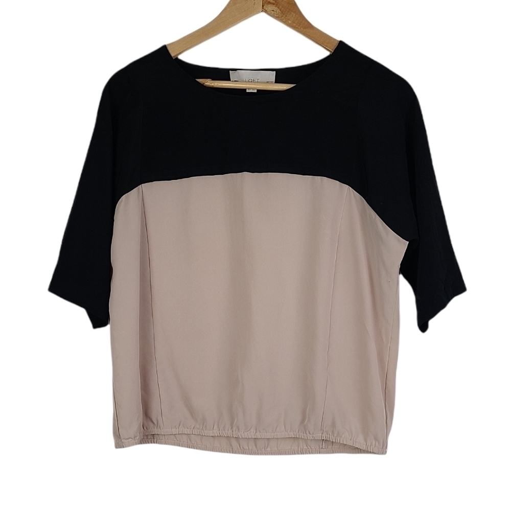 Loft Blouse Black And Tan Block color XS Petite